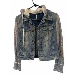 FREE PEOPLE Knit Sweatshirt Hooded Denim Jacket Size S